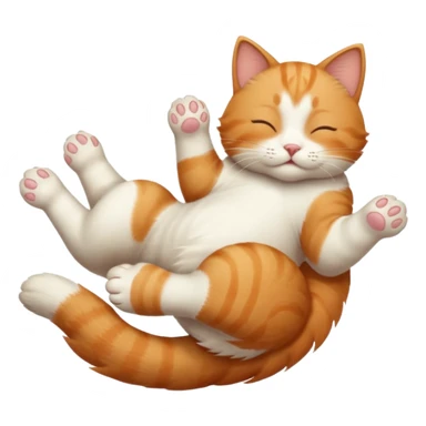 ginger and white small cat eyes closed lying down upside down with paws stretched out straight in different directions sticker