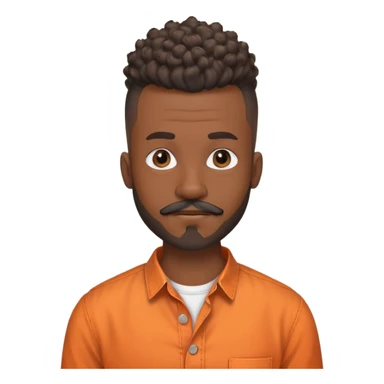 i need a black man with a mohawk in the center and a blad from sides and a beard and a moustache be should be wearing an orange button up shirt with no collar and a round neck and he should be balck and the hairs should be curly sticker