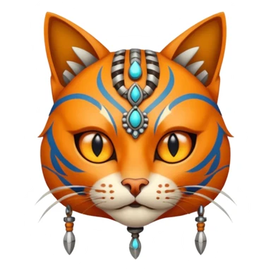 cat, wear tribal shaman cloth, half face cyberborg sticker
