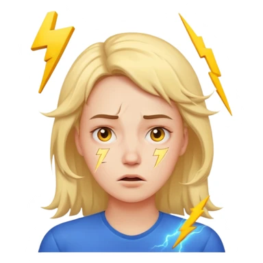 stressed woman with lightning symbol near head, tired face, calm emoji colors, shows stress and cortisol effect on skin sticker