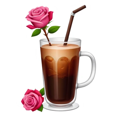 Cold brew coffee with roses pink red and small size glas cup sticker