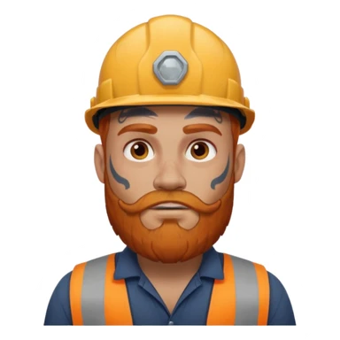 construction worker with beard, ginger haired and heavy face tattoos, intimidading sticker