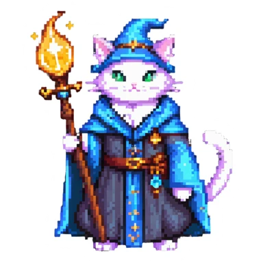 cat wizard with a magical staff and wizard robe sticker