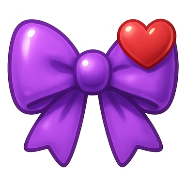 purple bow emoji, cute and shiny, with a heart accent sticker