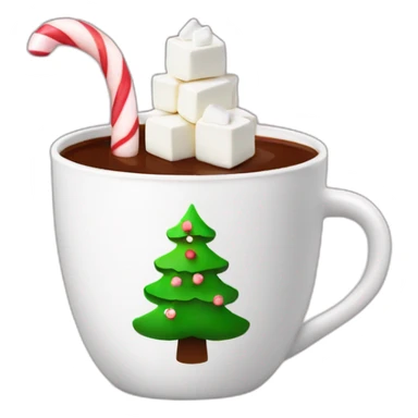 Hot chocolate with marshmallows with Christmas tree on the cup  sticker