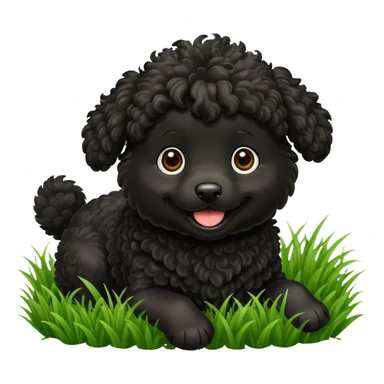 Black doodle dog playing in grass sticker