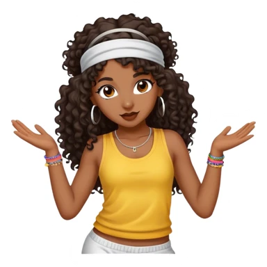 Dancing dark brown girl with long darn brown curly hair with headband hip hop sticker