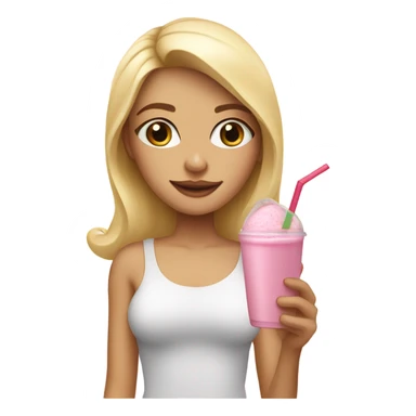 Pretty blonde girl drinking a light pink smoothie  sticker