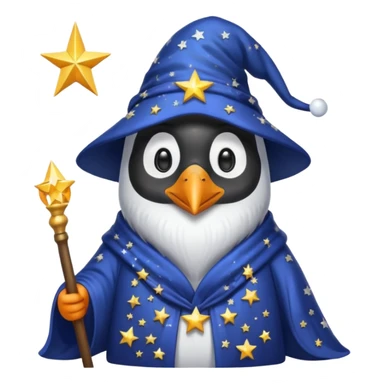 penguin wizard, with a long beard, starry robe sticker