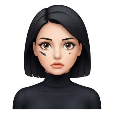 Beautiful woman with intense botched plastic surgery in turtleneck  sticker