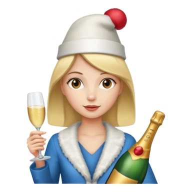 girl holding only Champagne bottle with party cap. sticker