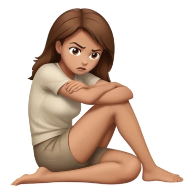 angry woman with brown hair sitting in profile on a floor hugging her knees avoiding conversation  sticker
