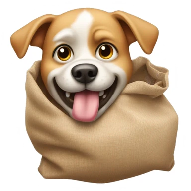Dog with sack of balls as a chin sticker