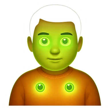 Make the neon green eyes even brighter and more glowing, keep the rest of the emoji unchanged, with no background. The style is a neon green glowing emoji with no background. sticker