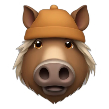 fullface brown boar tired of life with a black winter hat sticker