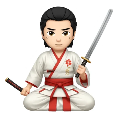kneeling samurai in white kimono sticker