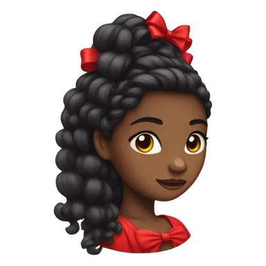 black open hair from behind with a red bow sticker