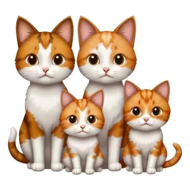 3 different coloured small cats including a dark brown tabby and white, and a patchy calico, and a ginger and white sticker