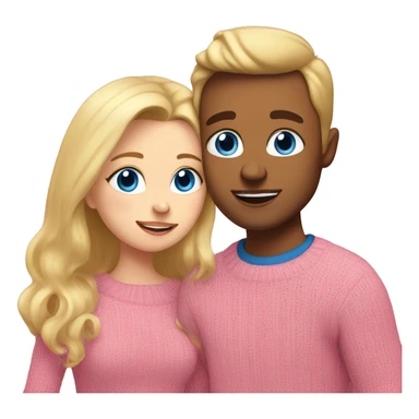 blonde girl with blue eyes in a pink sweater kisses a blonde guy with blue eyes in a brown sweater sticker