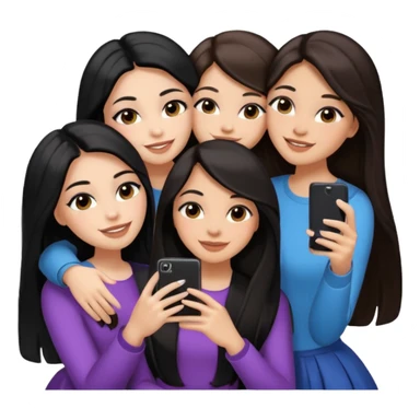 3 girl friends, one with black long hair light skin. one with brown hair long and the last girl one with black with brown medium length hair. Glammed up and hugging  and one talking a selfie and all of them smiling and looking girly all same skin tone  sticker
