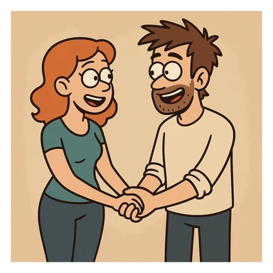 a couple holding hands, modern cartoon style sticker