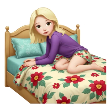 Blonde girl bent over on a bed sticker