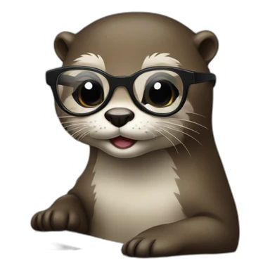 female otter with glasses leaning against a pillow with a macbook sticker