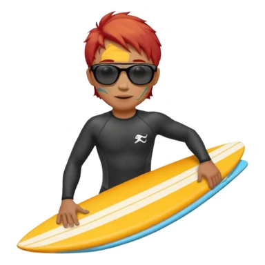 red haired asian surfer with surfboard  sticker