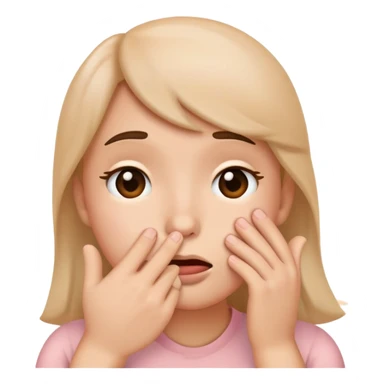 emoji style face combining hand over mouth and flushed face, bashful embarrassed expression with hand partially covering mouth and visible blush sticker