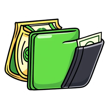 Wallet with dollar bills and savings sticker