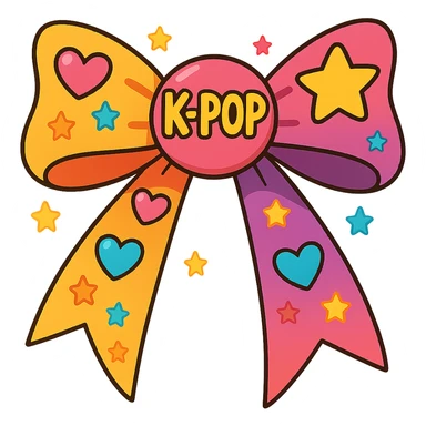 Remove any shadow from the image. Keep the kpop fan bow with hearts and stars. Make it fun and colorful with a transparent background. sticker