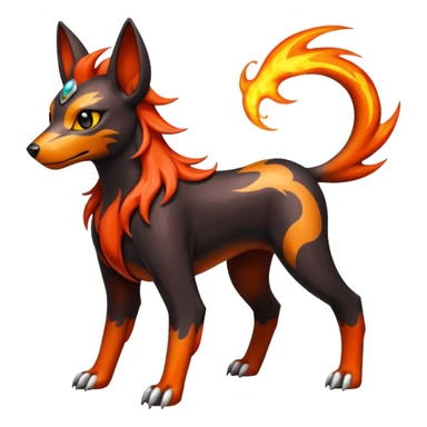 Fiery solarpunky elemental colorful hot will-o-wispy Houndoom-Torracat-Genesect-Pokémon-Fakémon-hybrid-creature sticker