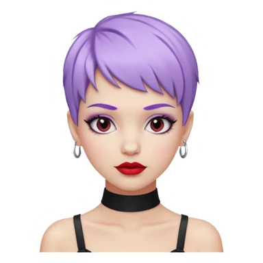trendy white girl, pastel purple pixie hairstyle, black choker, red lipstick, lip ring, raised eyebrows, smirk, fashion-forward sticker