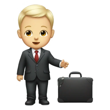 White infant baby wearing a business suit carrying a briefcase sticker