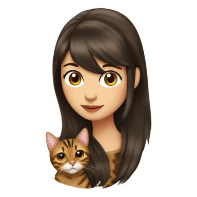Beautiful woman long dark brown hair have Straight bangs hug bengal cat sticker