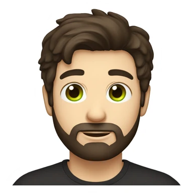 Handsome man with dark hair, holding an cup of coffee, gradient short hair on the side, green eyes. Thin face. Black t-shirt. A little beard. sticker
