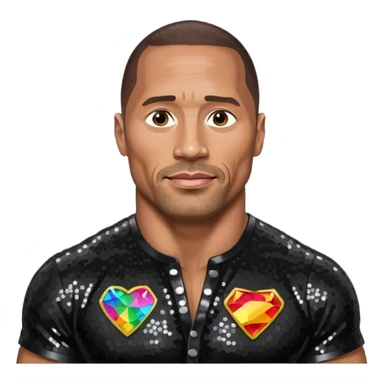 Dwayne Johnson with dark brown hair, black sequin outfit sticker