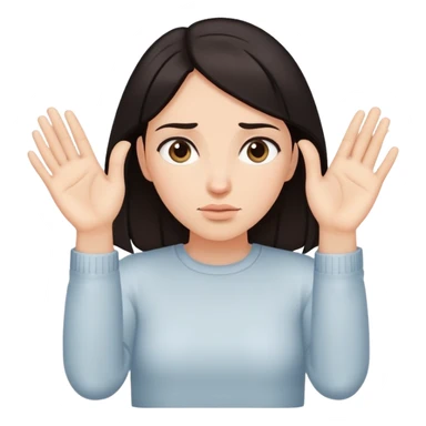Woman with dark hair, both hands gripping downward as if holding onto something, isolated figure with no water sticker