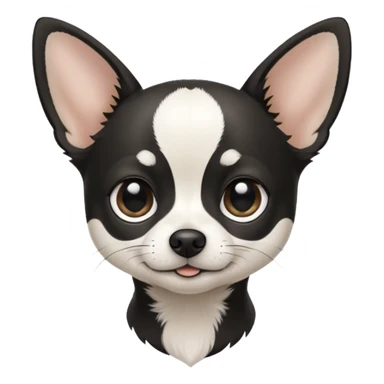 A black and white chihuahua emoji please with a thin white line on the center of head nose pointy sticker