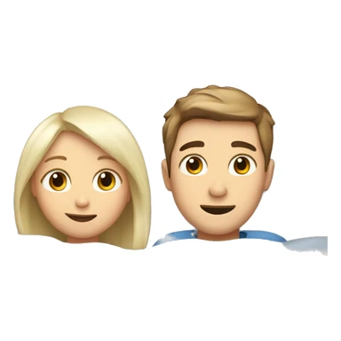 A couple, a girl with white blonde hair and a boy with brown hair lying in bed hugging each other sticker