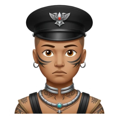 tatooed soldier on neck and face, tribal ancient sticker