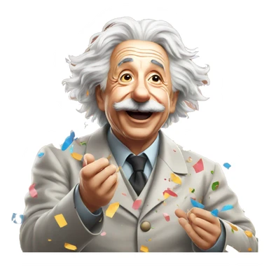 happy albert einstein shooting confetti with his hands sticker