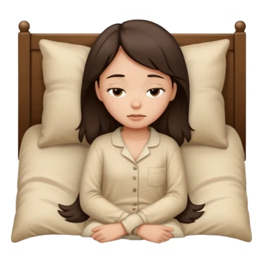 Girl dark brown hair sleepy with a beige pijama  sticker
