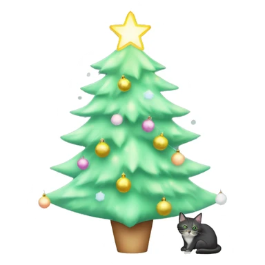pastel green christmas tree with lights and cat on the star sticker
