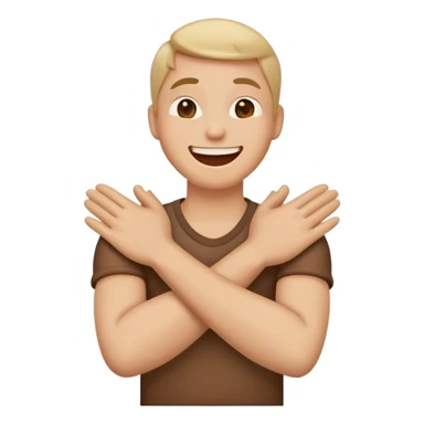 can you make an emoji with her arms crosses and her hands around her neck with a laughing face sticker