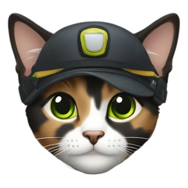 black, brown and grey calico cat without any white and with green eyes dressed as a pilot sticker