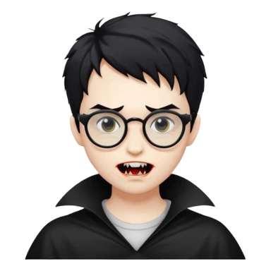 Cabelo bagunçado meio pequeno preto com cor de pele branco parecendo um vampiro e com oculos sticker