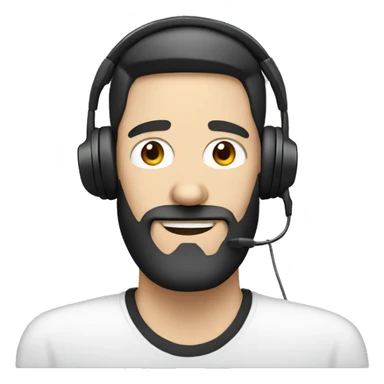 white guy with nose above average with black hair and beard with laptop and headset sticker
