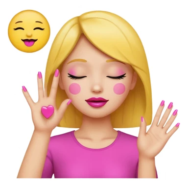 Yellow circle emoji sighing and drumming fingers up the side of their head the eye is closed it is a side profile pink lipstick and pink nails sticker