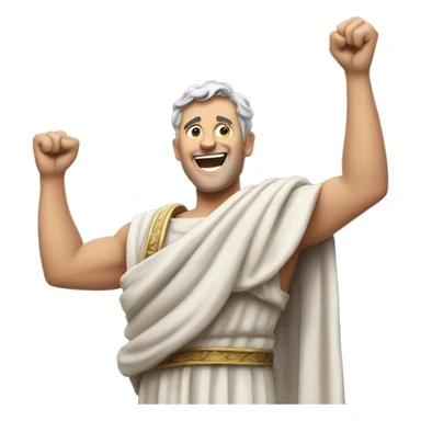 Happy Senator Raising Arms: A Roman senator in a toga, raising both arms in the air with a big smile of achievement, as if he just passed an important law in the Senate. sticker